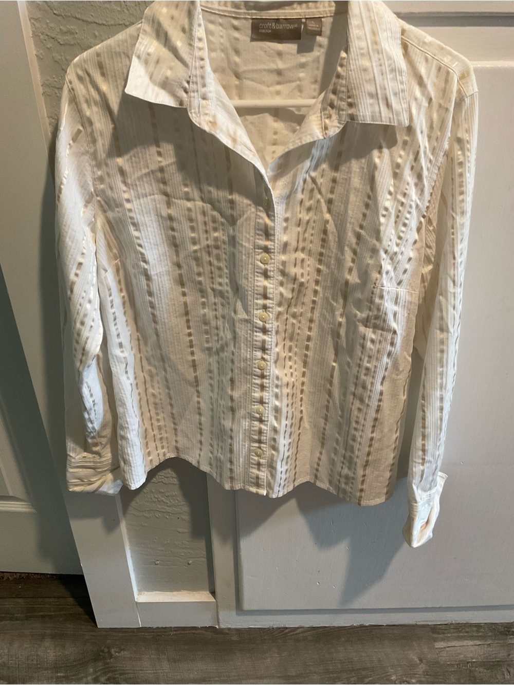 croft & barrow White Eyelet-Stripe Button Down Shirt